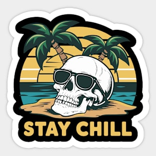 Stay Chill Retro Sunglasses Sunset Skull Design Sticker